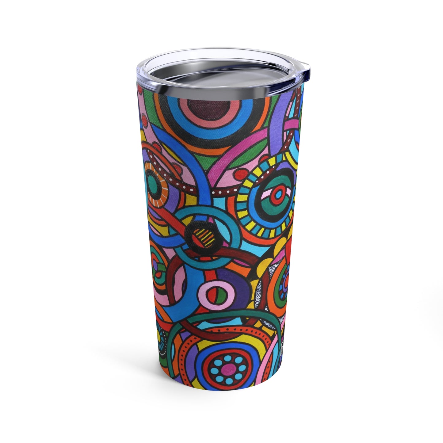 Tumbler 20oz - No. 221 - Multicoloured Circles - 'Interlinked' - By Irish Artist Fiona de Lacy
