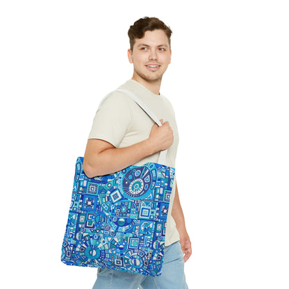 Tote Bag  - No. 262 Geometric Blue - By Irish Artist Fiona de Lacy