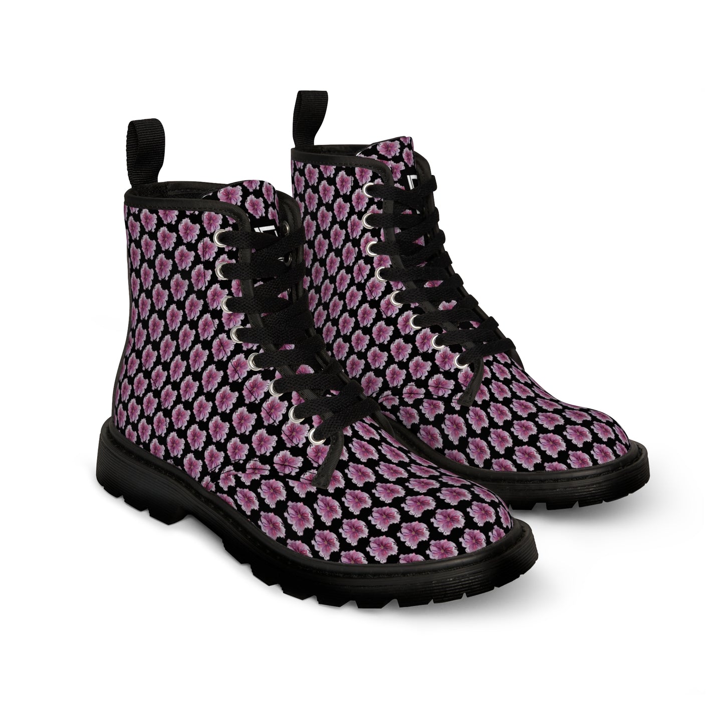 Women's Canvas Boots - No. 269 - Pink & Purple Flower