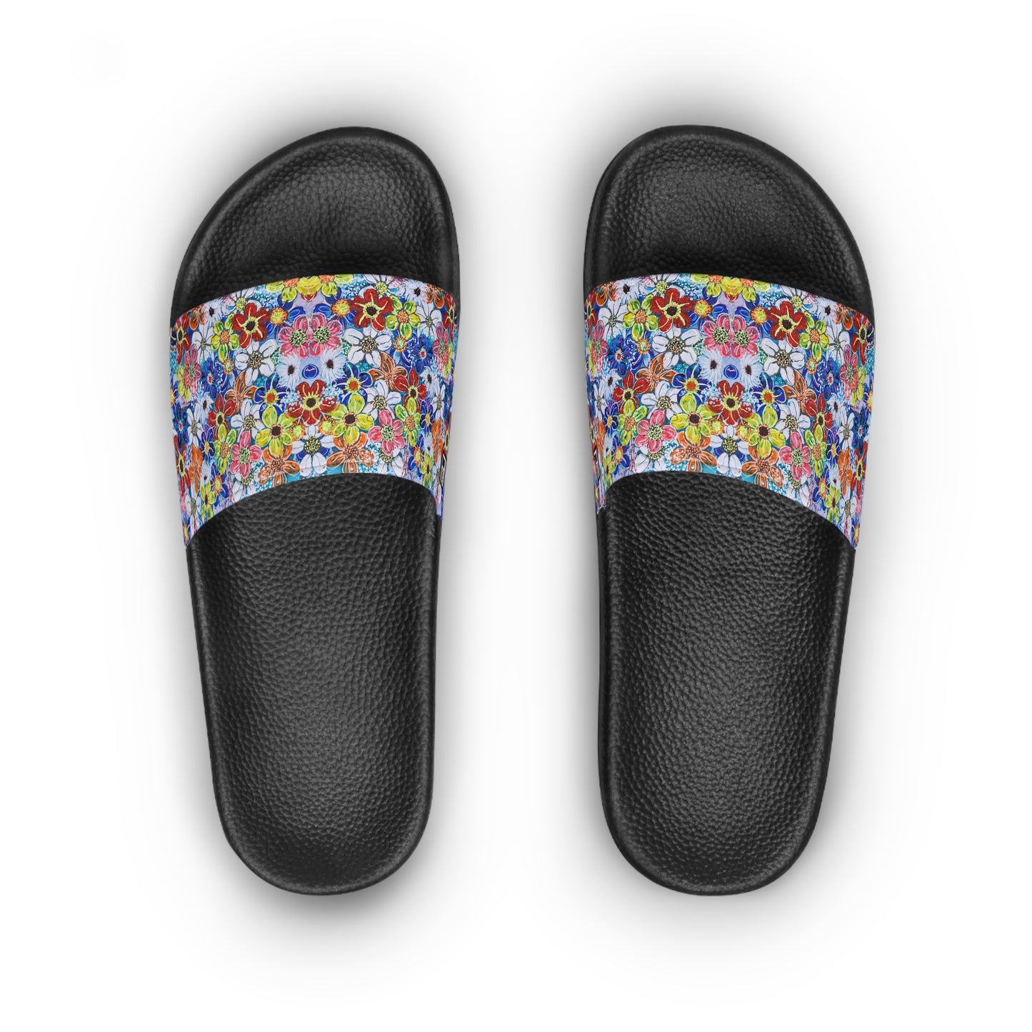 Women's Slide Sandals - No. 240 - Flowers on Purple - By Irish Artist Fiona de Lacy