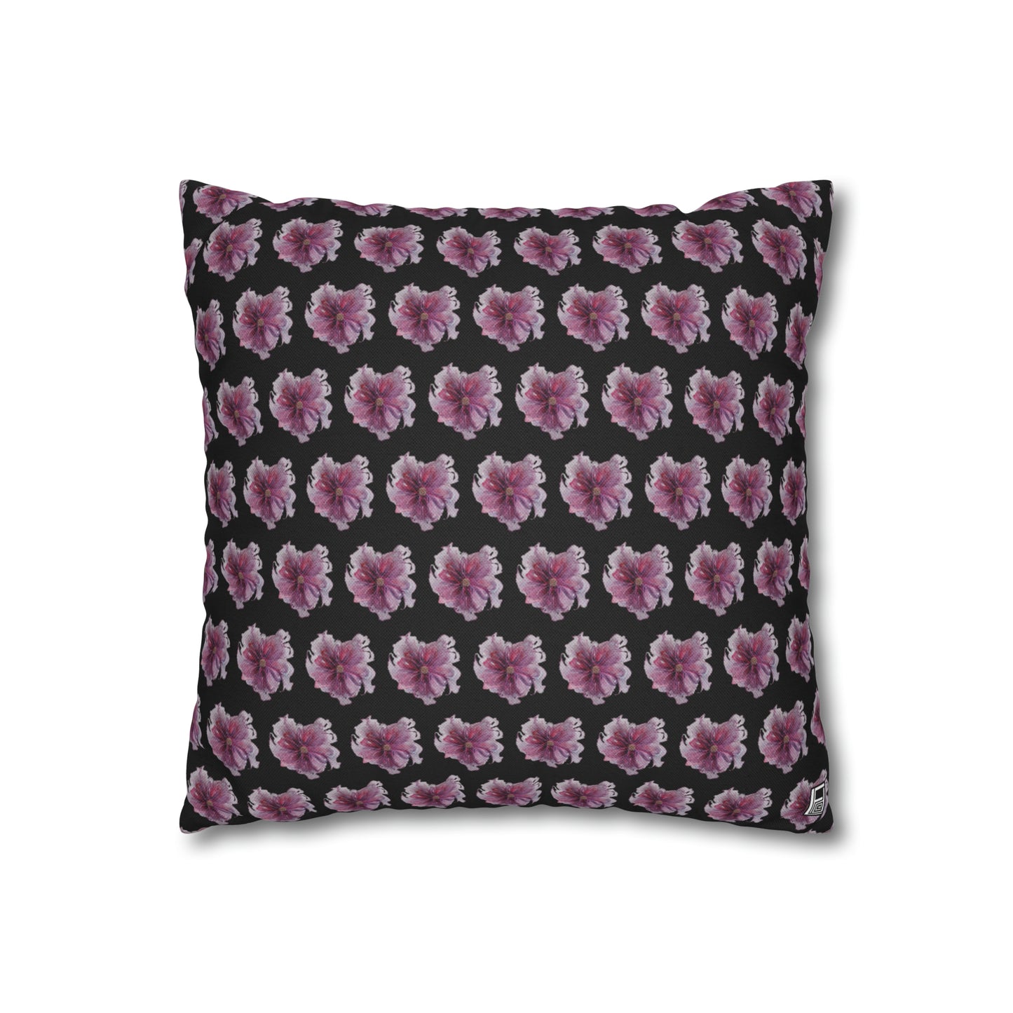 Cushion Pillow Case - No 269 Pink / Purple Flower on Black