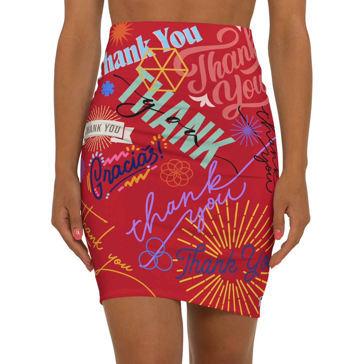 Women's Mini Skirt - No. 312 - 'Thank You' on Red