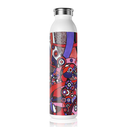 Slim Water Bottle - No. 220 'Connections' - By Irish Artist Fiona de Lacy - Pink, Red, Black, White, Purple