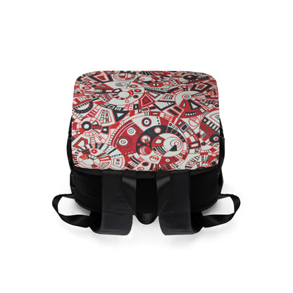 Casual Shoulder Backpack,  No. 276 Red, White and Black Geometric Abstract -  By Irish Artist Fiona de Lacy