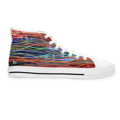 Women's High Top Sneakers, No. 236 - Oceans - Multicoloured lines - By Irish Artist Fiona de Lacy