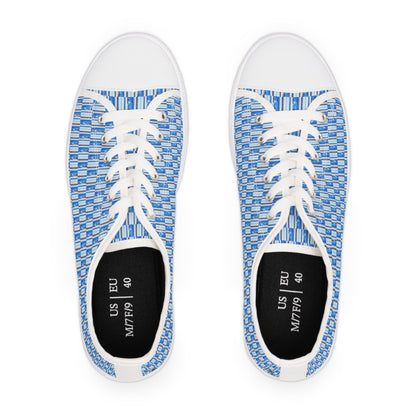 Women's Low Top Sneakers, Black Soles, No. 140 - Thin Blue Line - Pattern -  By Irish Artist Fiona de Lacy