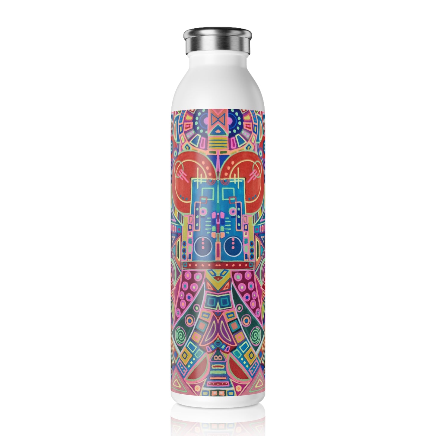 Slim Water Bottle - No. 266 - Multicoloured Geometric - By Irish Artist Fiona de Lacy