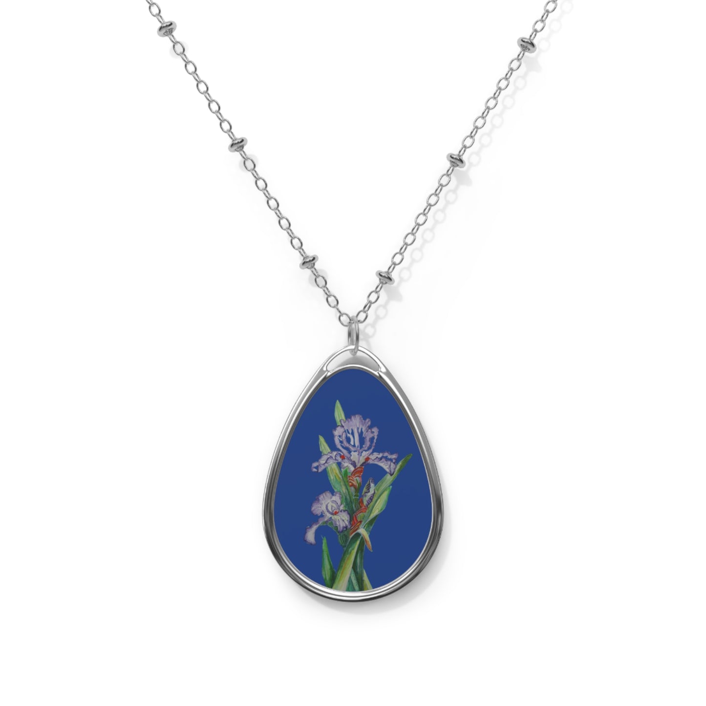 Oval Necklace - No. 272 - Purple Orchid on Navy - By Irish Artists Fiona de Lacy