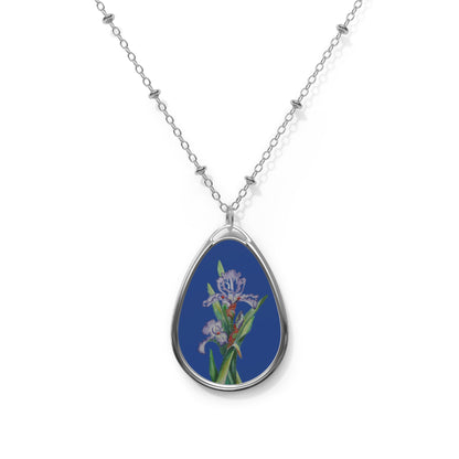 Oval Necklace - No. 272 - Purple Orchid on Navy - By Irish Artists Fiona de Lacy