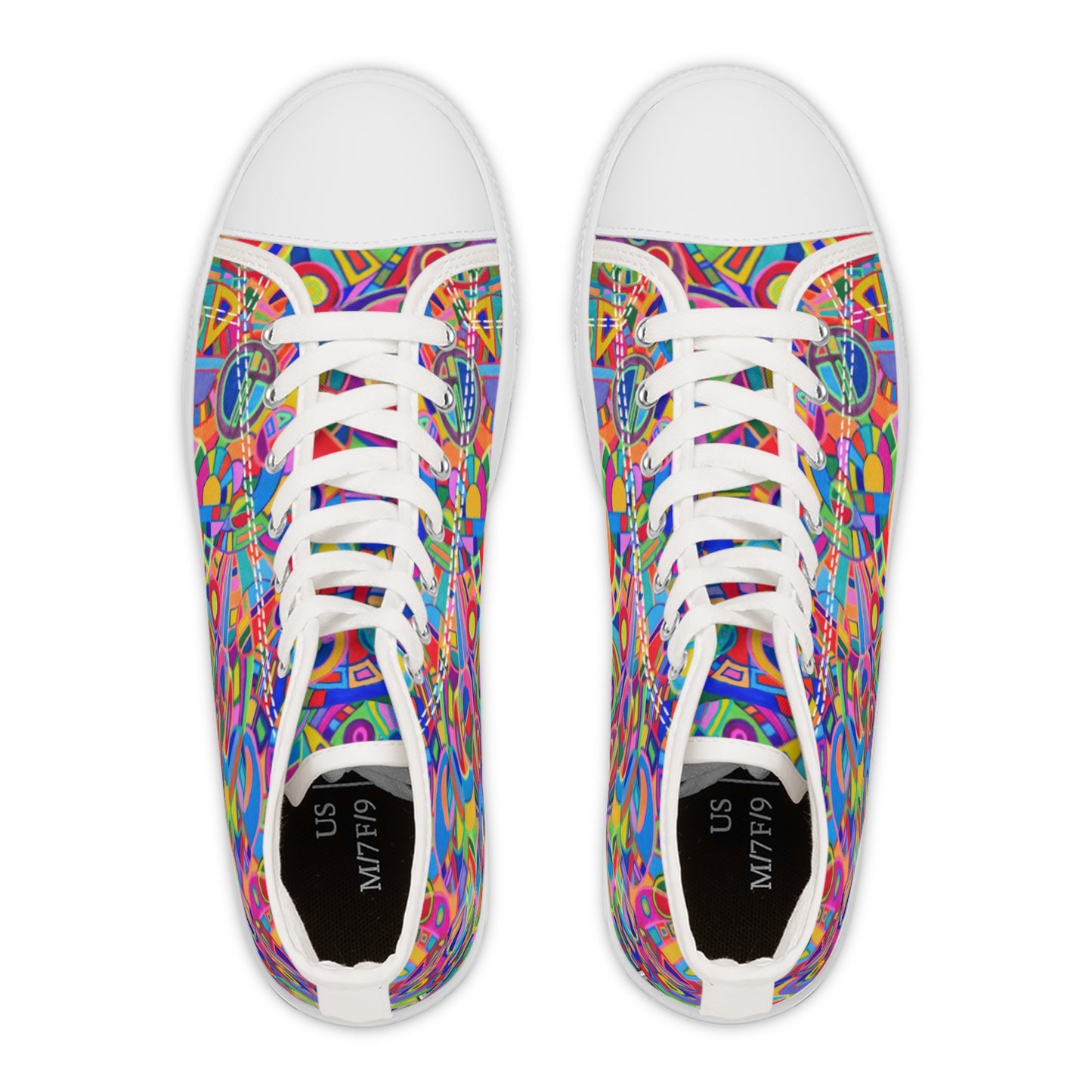 Women's High Top Sneakers - No. 265 - Multicoloured Abstract Circles - Irish Artist Fiona de Lacy