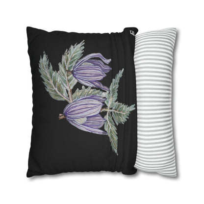 Cushion Pillow Case - No. 270 - Purple Drop Flowers on Black