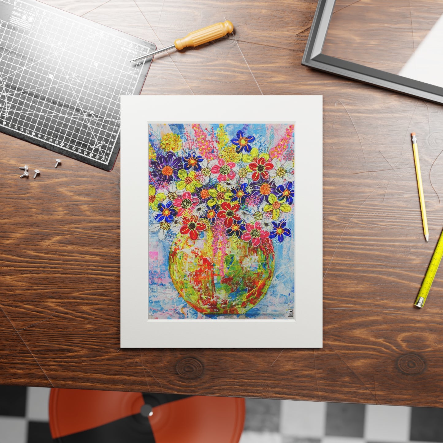 Fine Art Print (Cardboard Frame) - No. 246 - Flowers in Yellow Vase