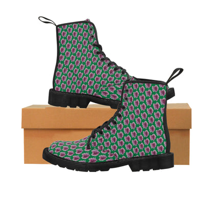 Women's Canvas Boots - No. 269 - Pink & Purple Flower on Green