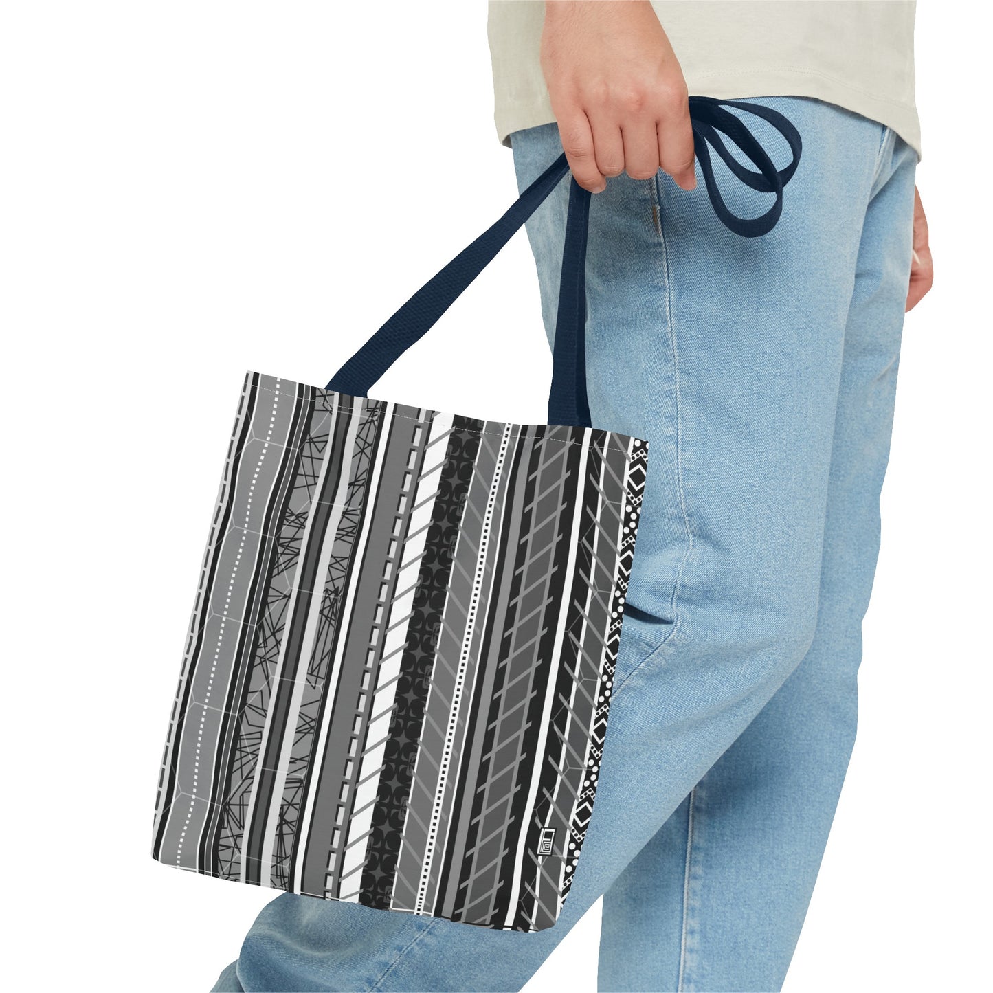 Tote Bag  - No. 298 A -  Black, White, Grey Stripes