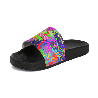 Women's Slide Sandals - No. 232 - Graffiti 'Glow' - By Irish Artist Fiona de Lacy