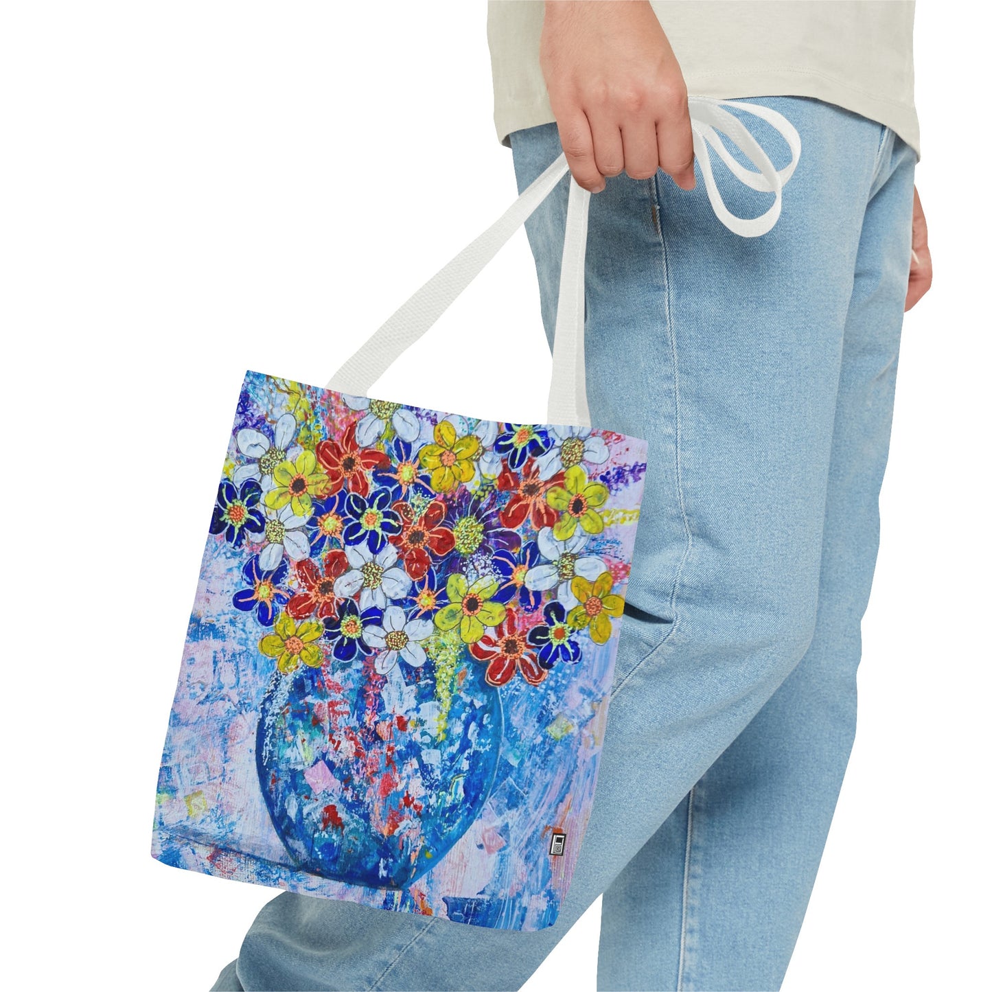 Tote Bag  - No. 242 - Blue round vase of Flowers