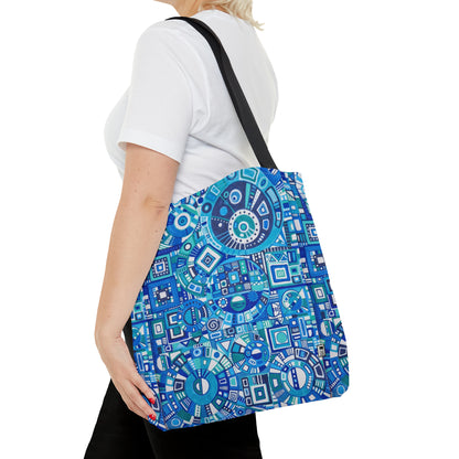 Tote Bag  - No. 262 Geometric Blue - By Irish Artist Fiona de Lacy