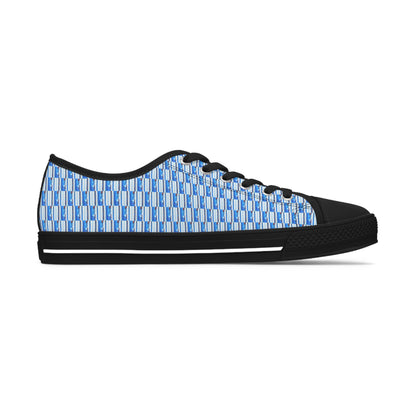 Women's Low Top Sneakers, Black Soles, No. 140 - Thin Blue Line - Pattern -  By Irish Artist Fiona de Lacy