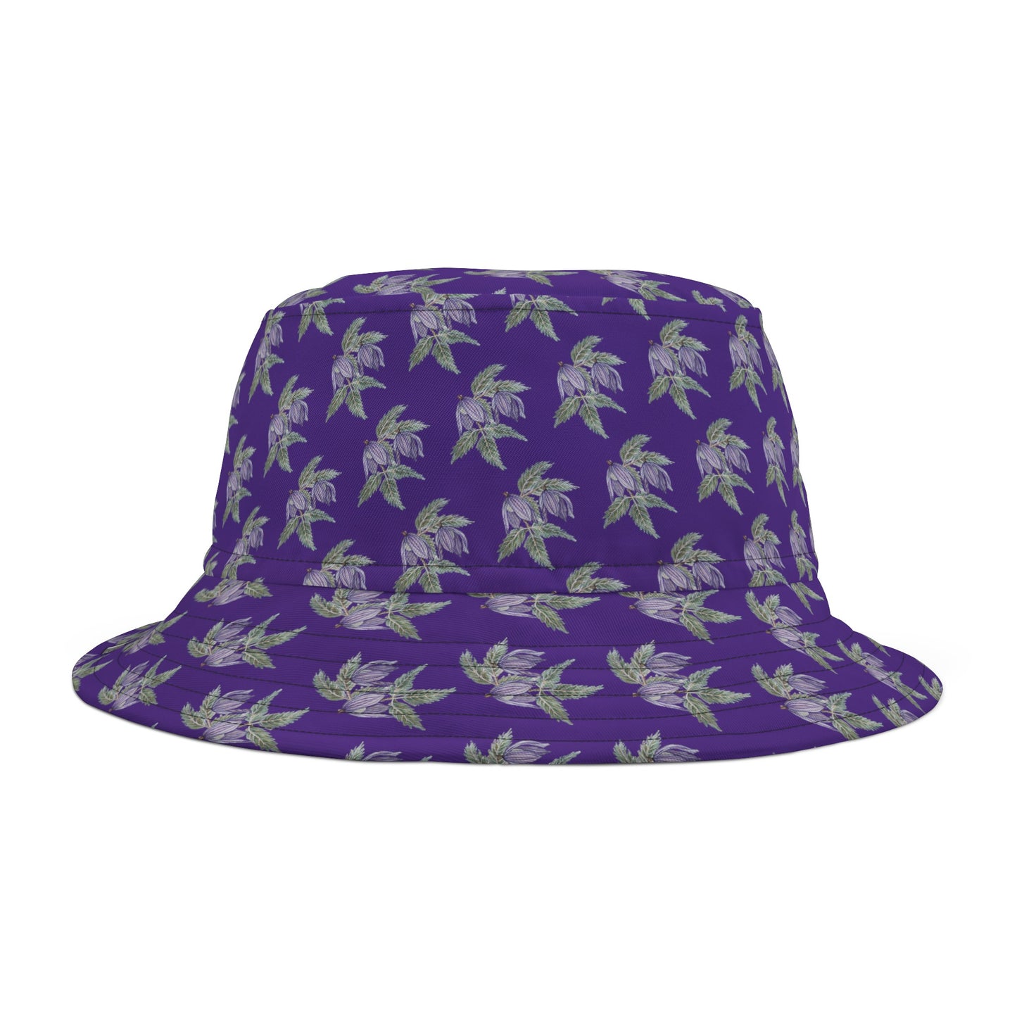 Bucket Hat  - No. 270 - Two Purple Drop Flowers on Purple - By Irish Artist Fiona de Lacy