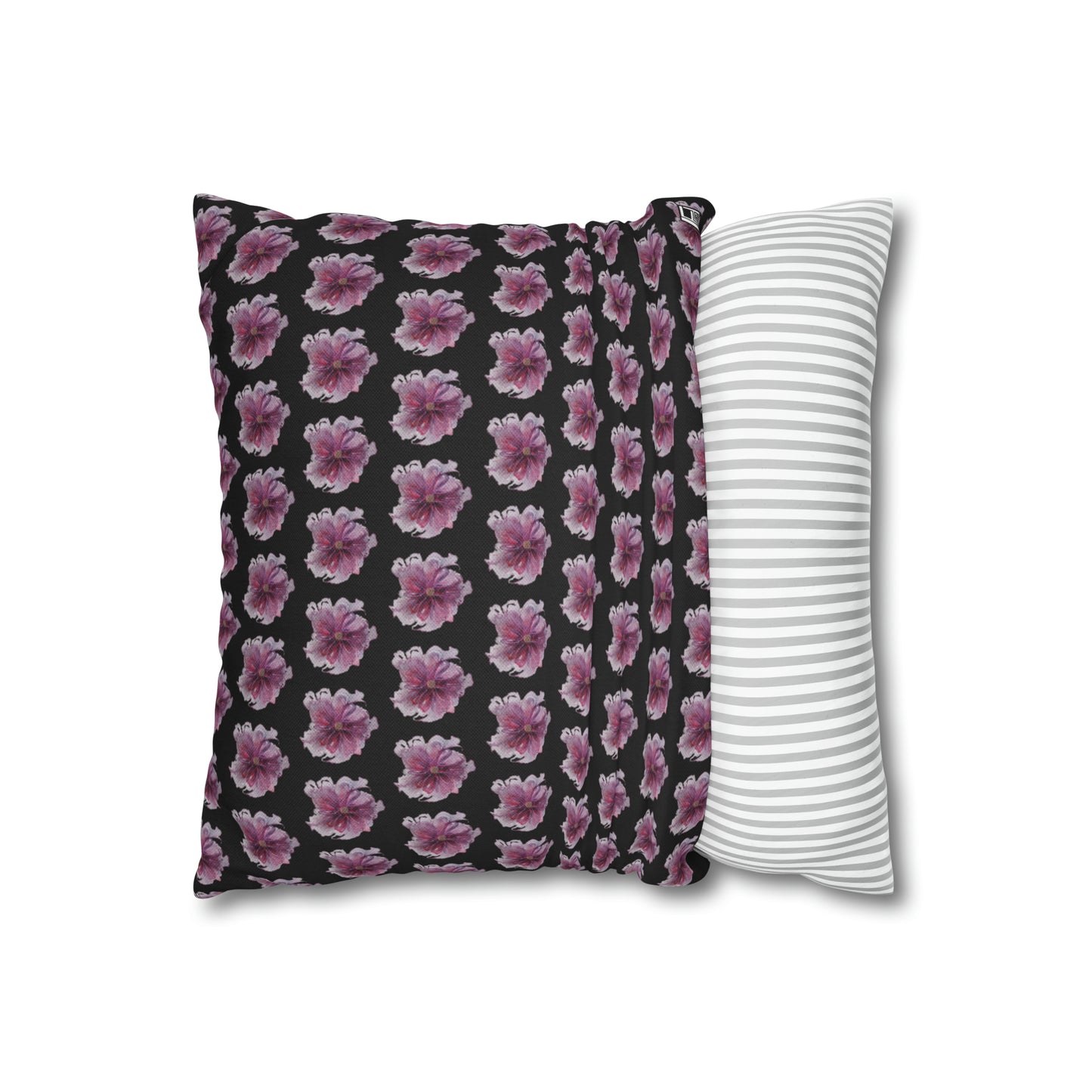 Cushion Pillow Case - No 269 Pink / Purple Flower on Black