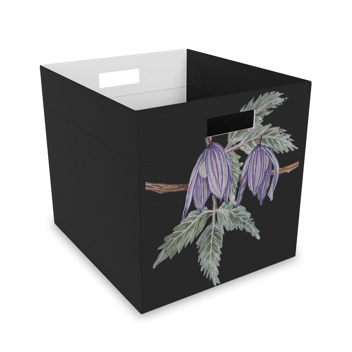 Felt Storage Box - No. 270 - Purple drop Flowers on Black - By Irish Artist Fiona de Lacy