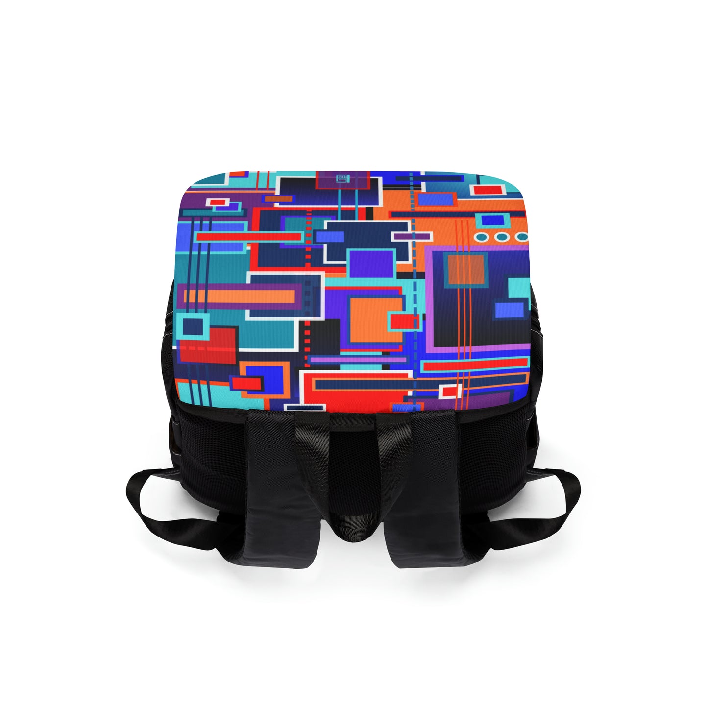 Casual Shoulder Backpack,  No. 233 'Squared 1' -  By Irish Artist Fiona de Lacy - Purple, Navy, Blue, Red, Black