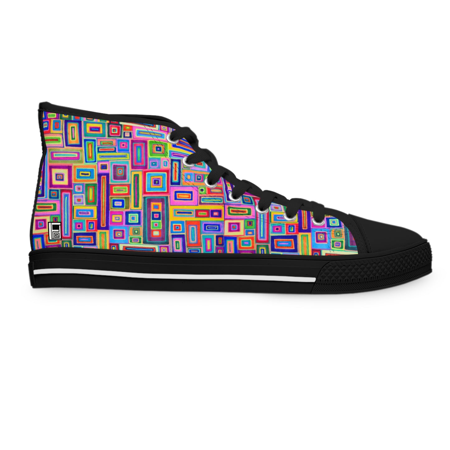 Women's High Top Sneakers - No. 264 - Light Multicoloured Rectangles - By Irish Artist Fiona de Lacy