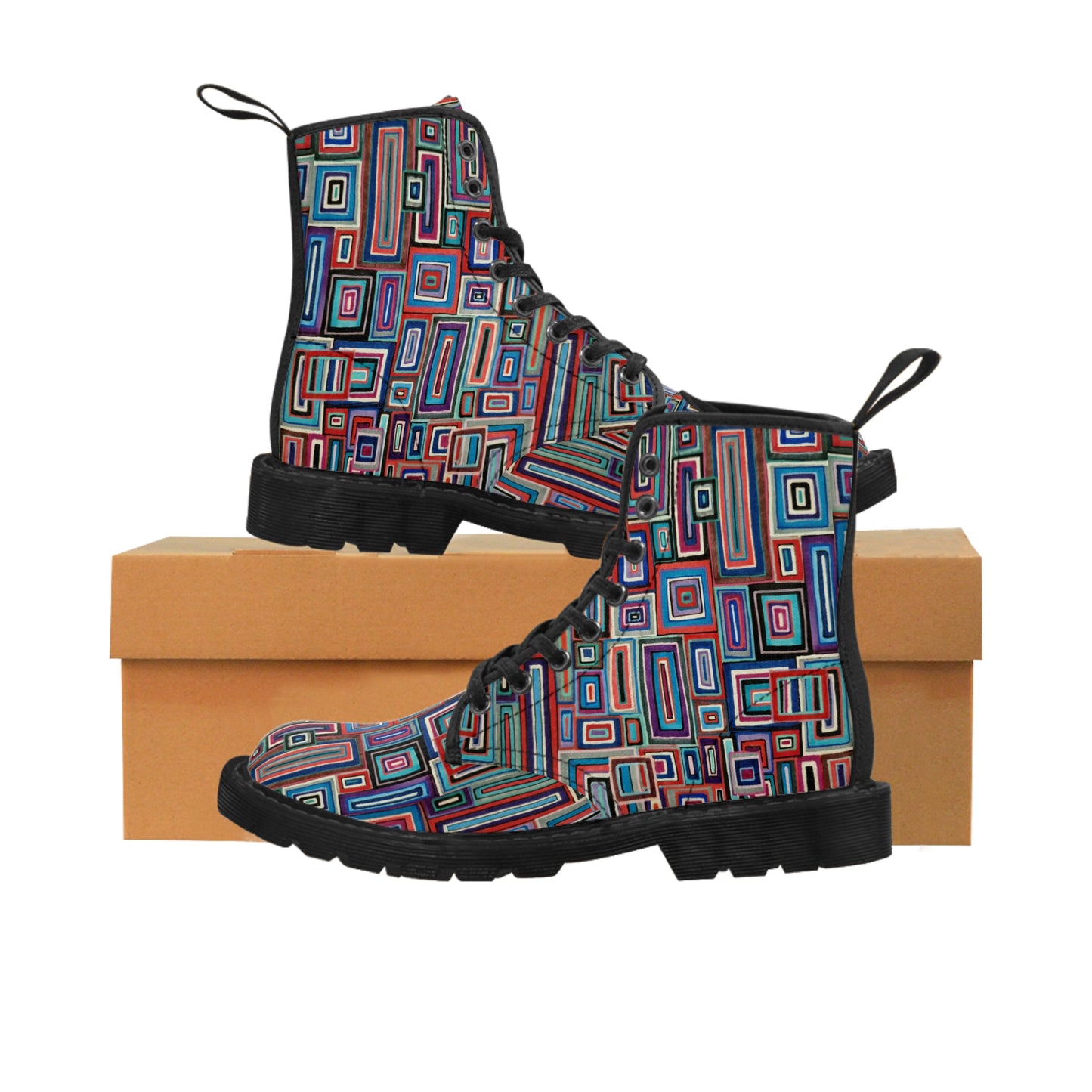 Women's Canvas Boots No. 311  - Red & Blue Rectangles