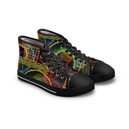 Women's High Top Sneakers, No. 299 - 'Rings' Multicoloured Abstract - By Irish Artist Fiona de Lacy