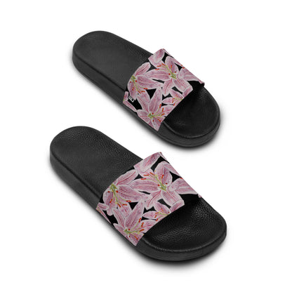 Women's Slide Sandals - No. 271 - Pink & White open Lily - By Irish Artist Fiona de Lacy