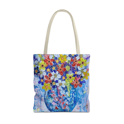 Tote Bag  - No. 242 - Blue round vase of Flowers