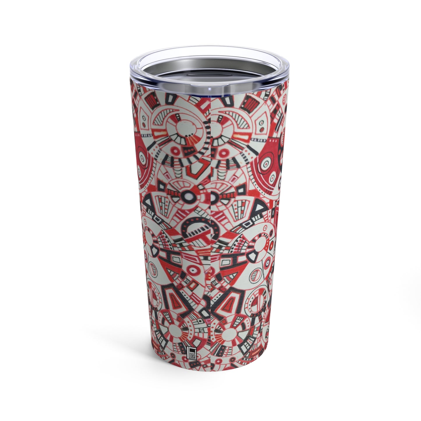 Tumbler 20oz - No.  276 Red, Black White Geometric - By Irish Artist Fiona de Lacy