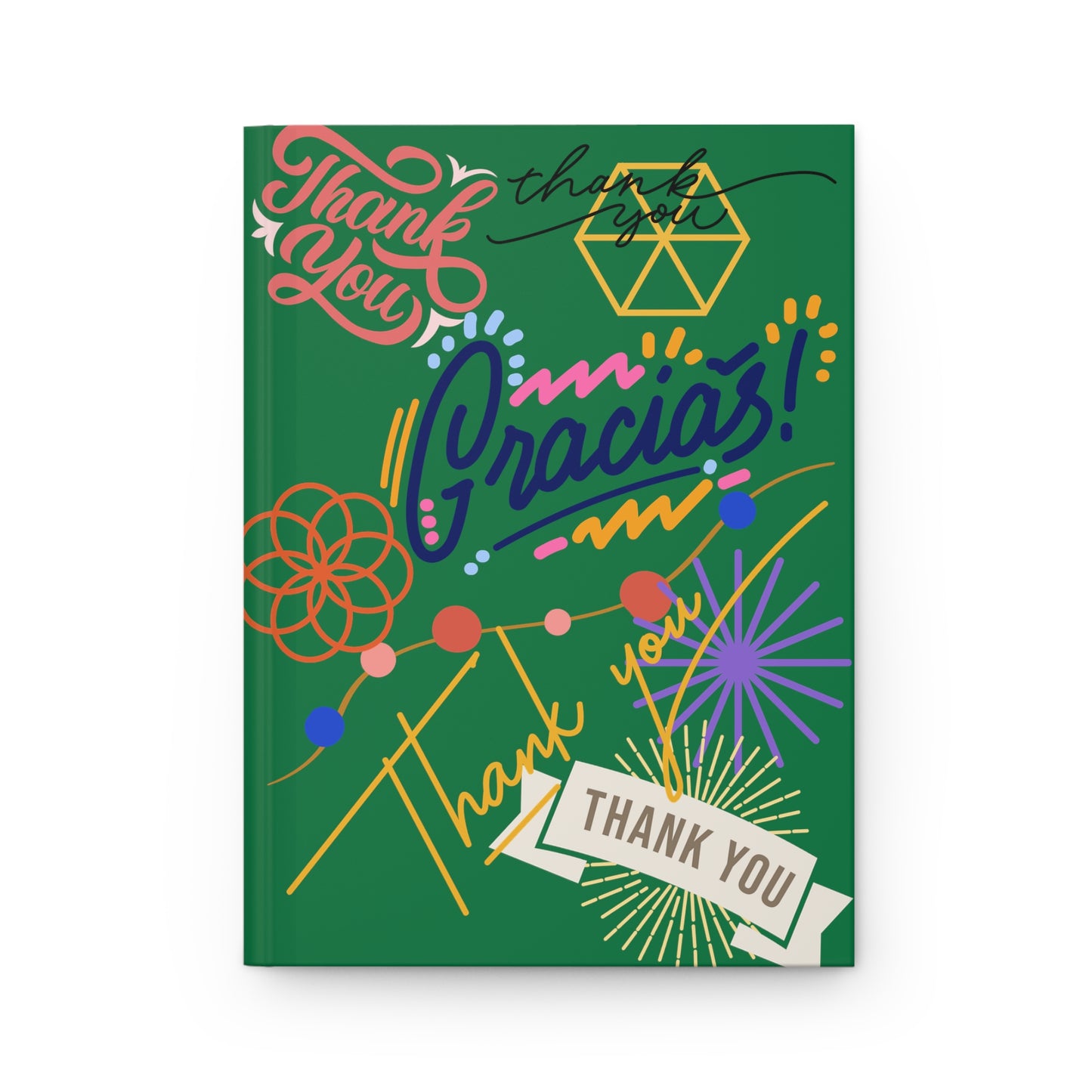 Hardcover Journal Matte (Lined) - No. 312 - 'Thank You' - for the daily things you're thankful for - on Green - By Irish Artist Fiona de Lacy