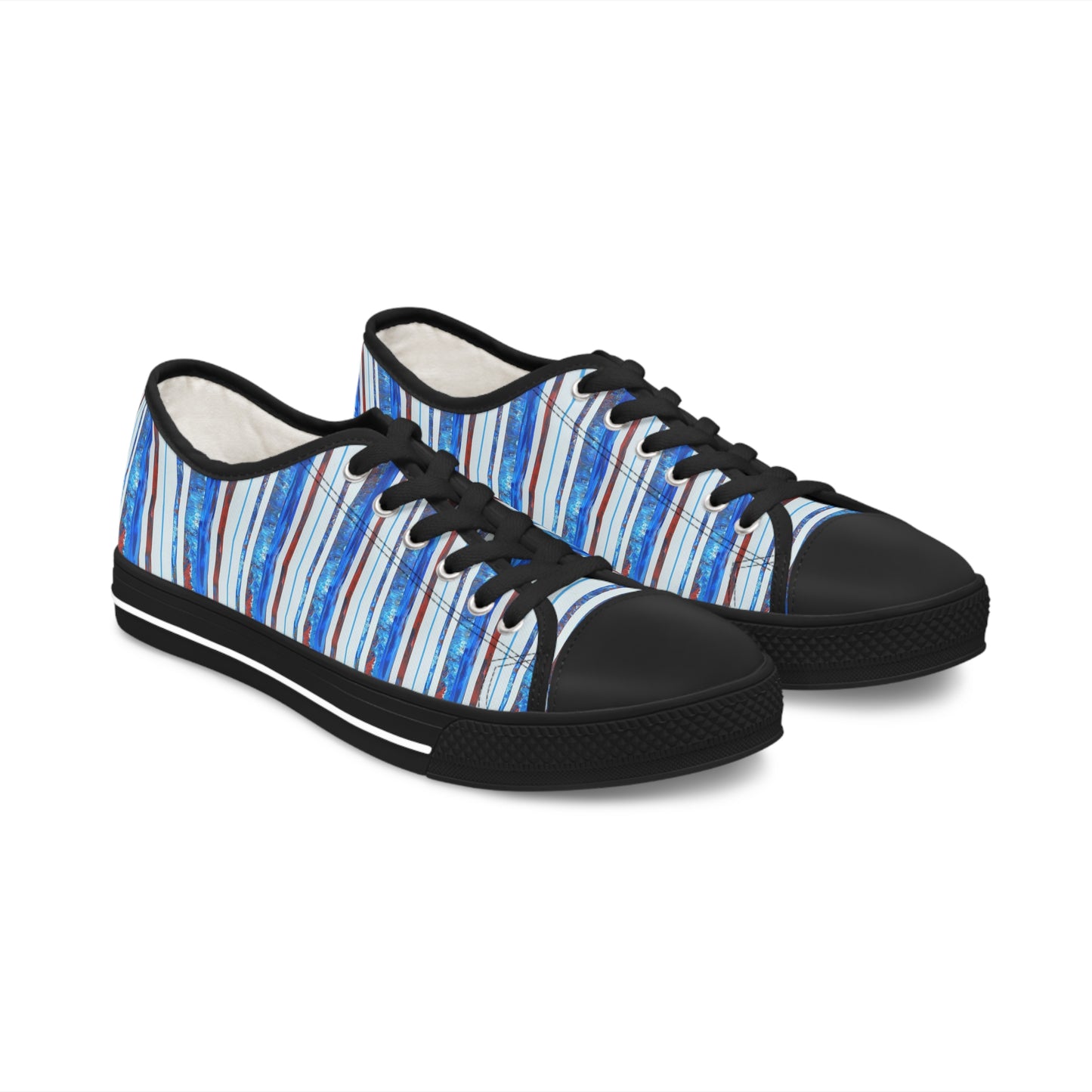 Women's Low Top Sneakers, No. 140 - Thin Blue Line - By Irish Artist Fiona de Lacy