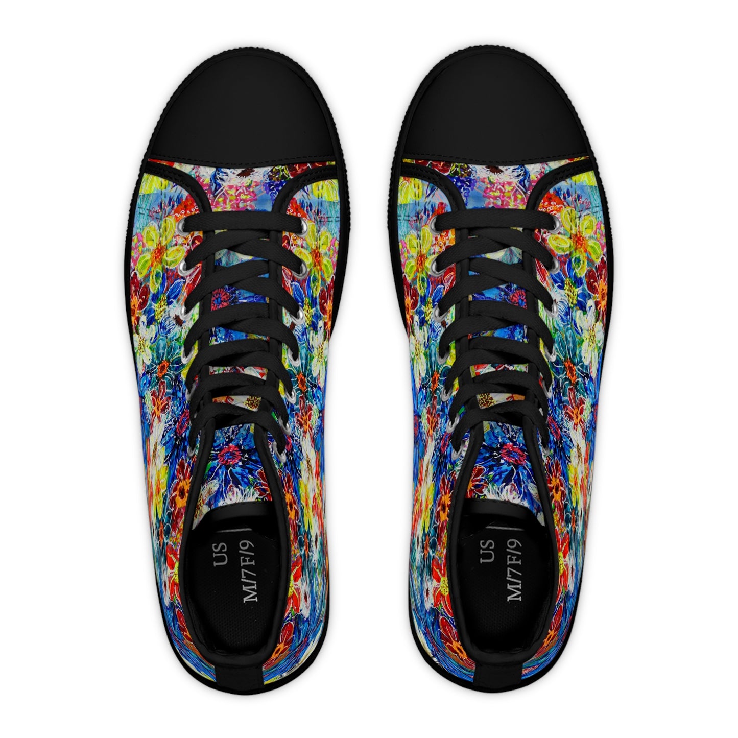 Women's High Top Sneakers, No. 242 Large Blue Flowers, Multicoloured - By Irish Artist Fiona de Lacy