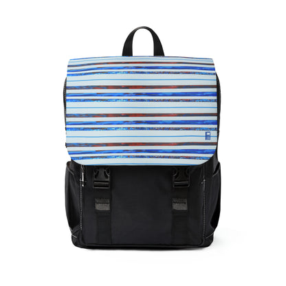 Casual Shoulder Backpack,  No. 140 'Thin Blue Line' - By Irish Artist Fiona de Lacy - Blue, red, Silver