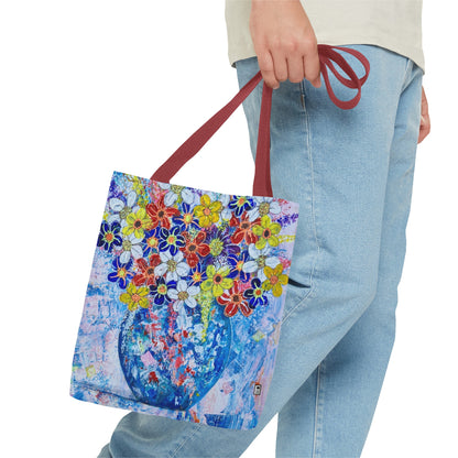 Tote Bag  - No. 242 - Blue round vase of Flowers