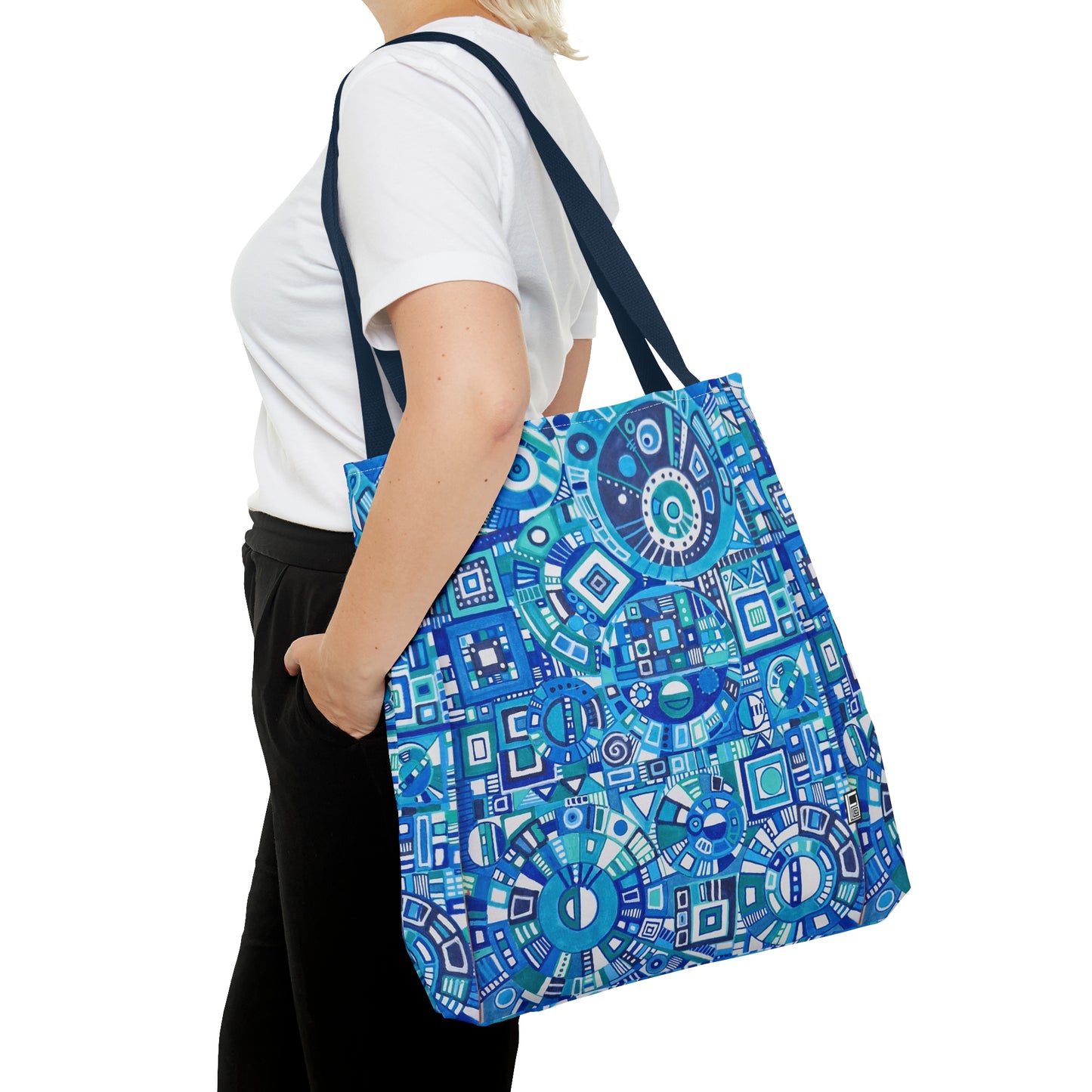 Tote Bag  - No. 262 Geometric Blue - By Irish Artist Fiona de Lacy