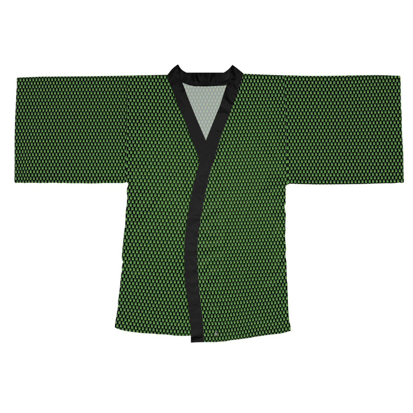 Long Sleeve Kimono Robe - No. 000GN - Green Logo on Black