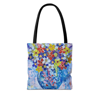 Tote Bag  - No. 242 - Blue round vase of Flowers