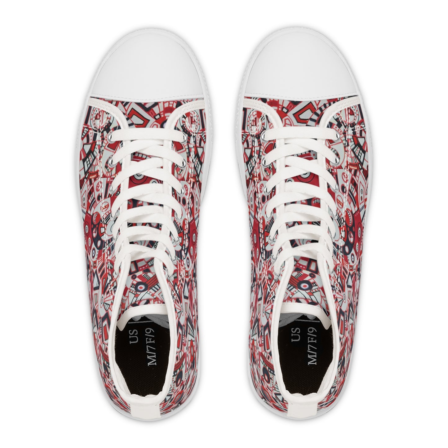 Women's High Top Sneakers - No. 276 - Geometric Abstract, Red, White & Black -  By Irish Artist Fiona de Lacy