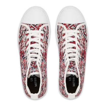 Women's High Top Sneakers - No. 276 - Geometric Abstract, Red, White & Black -  By Irish Artist Fiona de Lacy