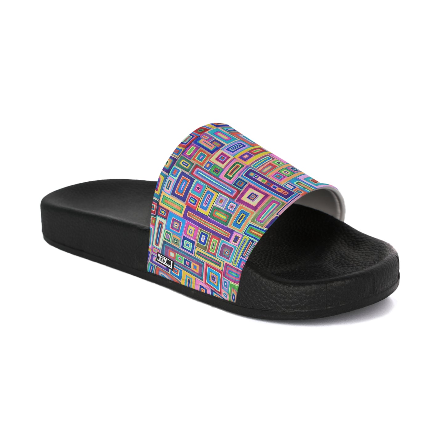 Women's Slide Sandals - No. 264 - Multicoloured Rectangles - By Irish Artist Fiona de Lacy