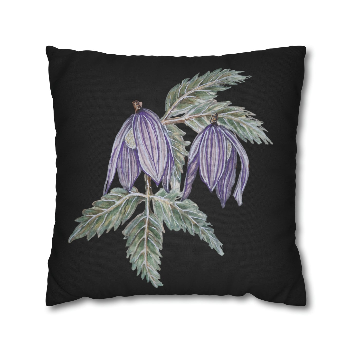 Cushion Pillow Case - No. 270 - Purple Drop Flowers on Black