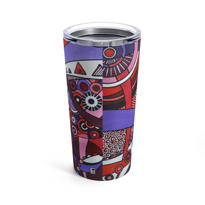 Tumbler 20oz - No. 220 - 'Connections' - By Irish Artist Fiona de Lacy - Red, Pink, Purple, Black, White