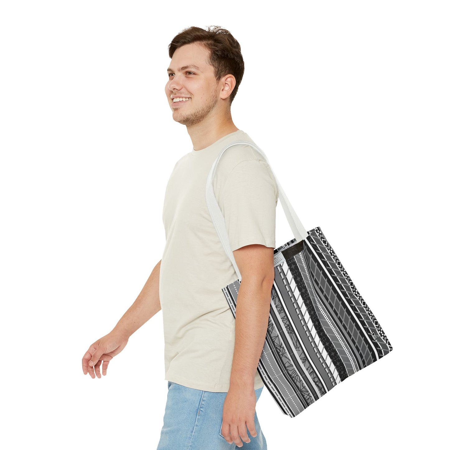 Tote Bag  - No. 298 A -  Black, White, Grey Stripes