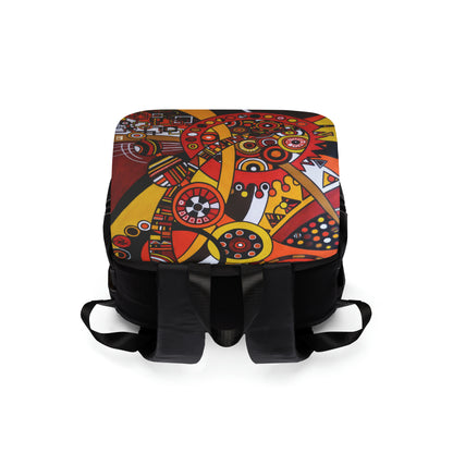 Casual Shoulder Backpack,  No. 222 'Clockworks' -  By Irish Artist Fiona de Lacy - Brown, Orange, Black, Red, White