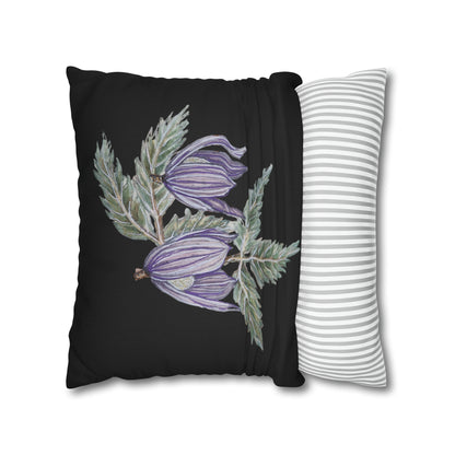 Cushion Pillow Case - No. 270 - Purple Drop Flowers on Black