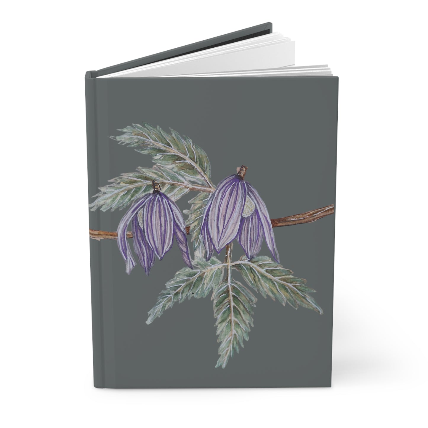 Hardcover Journal Matte (Lined) - No. 270 - Purple Drop Flowers on Grey - By Irish Artist Fiona de Lacy