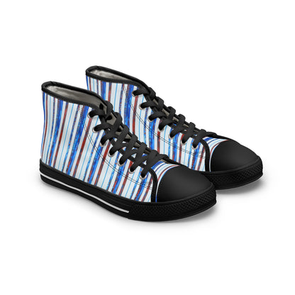 Women's High Top Sneakers, No. 140 -  'Thin Blue Line' - Designed by Irish Artist Fiona de Lacy